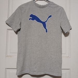 Puma Kids XL Gray T-Shirt Blue Logo Short Sleeve Youth XL Excellent Condition